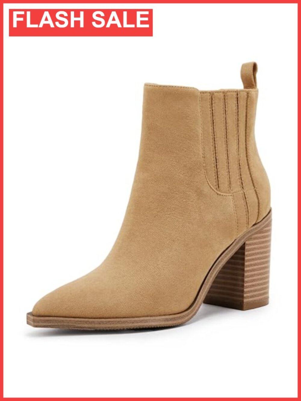 Faux Leather Ankle Boots Pointed Toe Chunky Block Mid Heel Slip On Chelsea